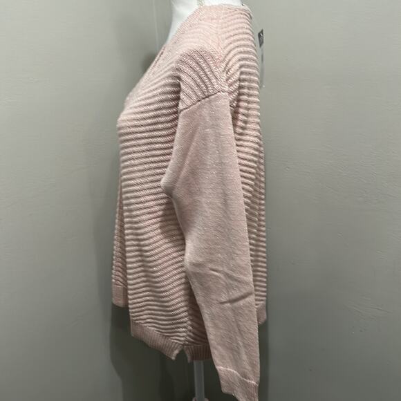 Chaps Pink V Neck Knitted Sweater with Silver Shimmers Size Large NWT - Picture 6 of 12